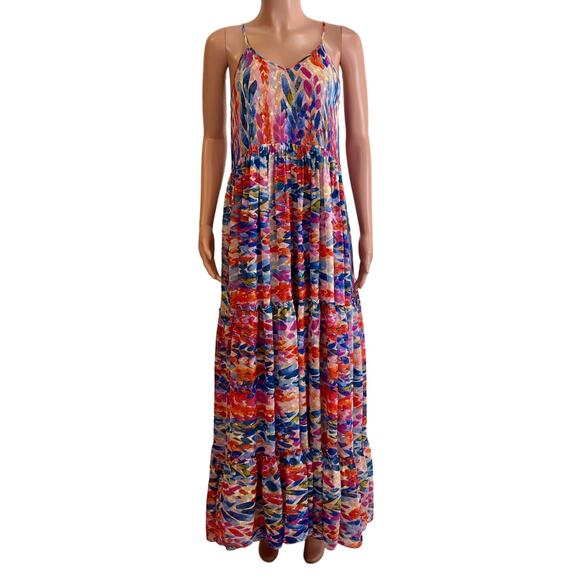 Misa Los Angeles Kalita Maxi Dress Size S Feathers of Corfu Chiffon Tiered Boho - Picture 2 of 14
